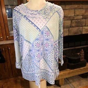 ALFRED DUNNER SIZE LARGE MULTICOLORED BLUE AND EHITE 3/4 SLEEVE